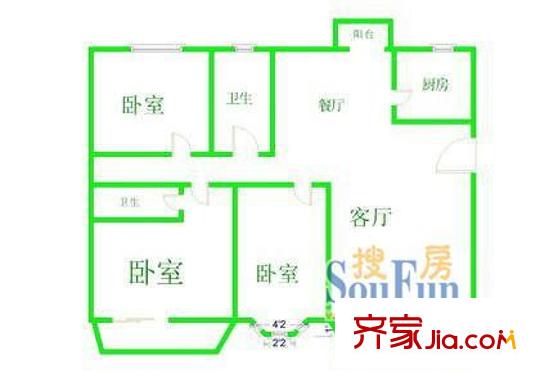 明珠花园 三居室户型图