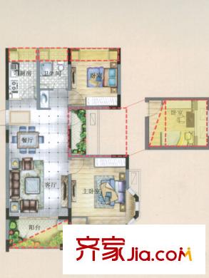 君悦府M1户型 2室2厅1卫1厨