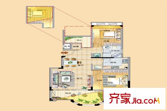 君悦府二期--94平方米两室两厅一卫 2室2厅1卫1厨