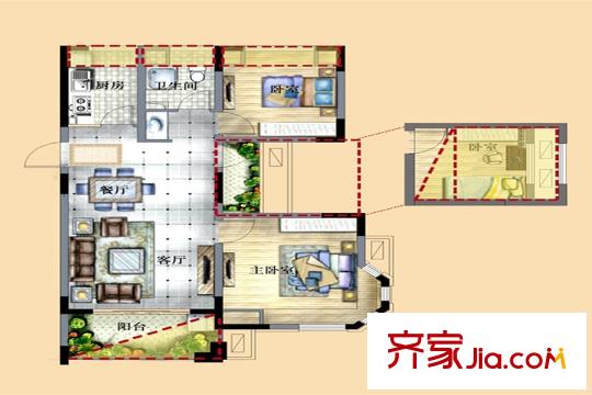 君悦府二期--88平方米两房两厅一卫 2室2厅1卫1厨