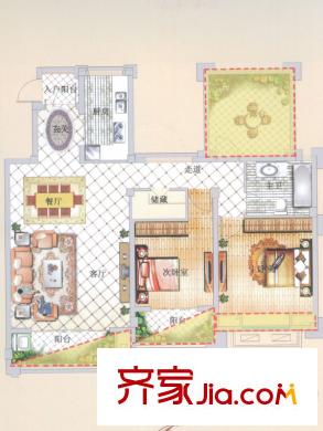 君悦府A6户型 2室2厅1卫1厨