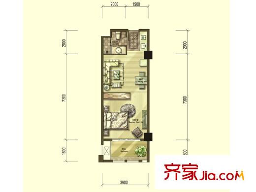 青山湖天湾户型图高层1#F户型 1室1厅1卫1厨