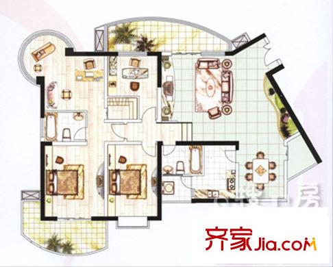 银田大厦户型图C户型 4室2厅2卫1厨