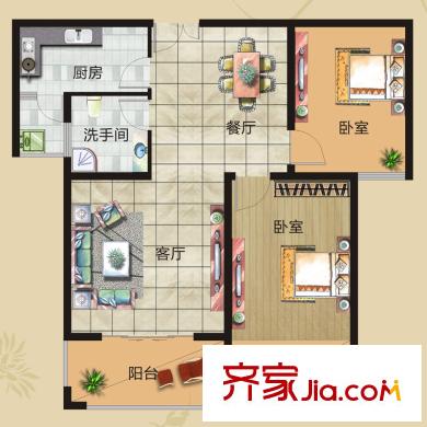 百合佳苑户型图4#楼1C2C户型 1室1厅1卫1厨