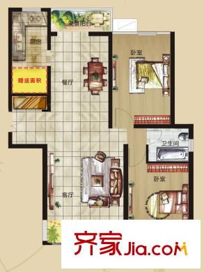 百合佳苑户型图3B户型 2室2厅1卫1厨