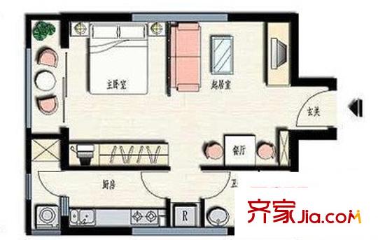 胜利广场 1室 户型图