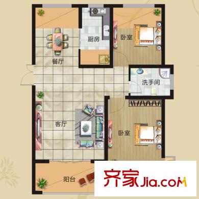 百合佳苑户型图4#楼2A户型 2室2厅1卫1厨