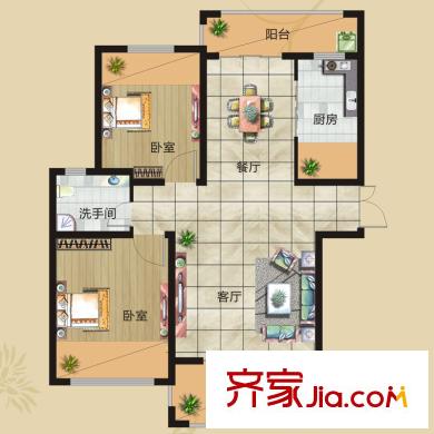 百合佳苑户型图4#楼2B户型 2室2厅1卫1厨