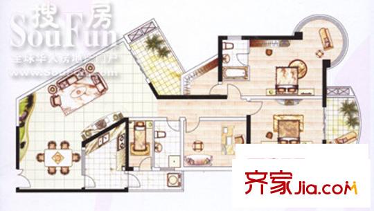 银田大厦户型图D户型 4室2厅2卫1厨