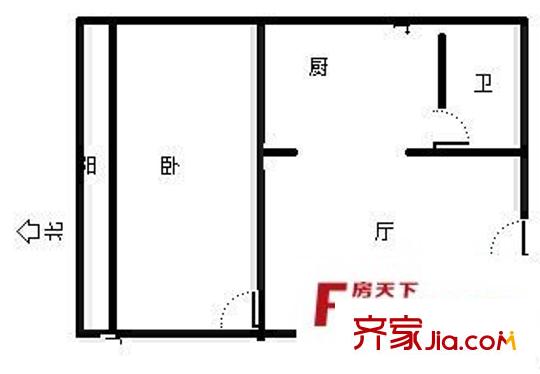 文教路二建宿舍 1室 户型图