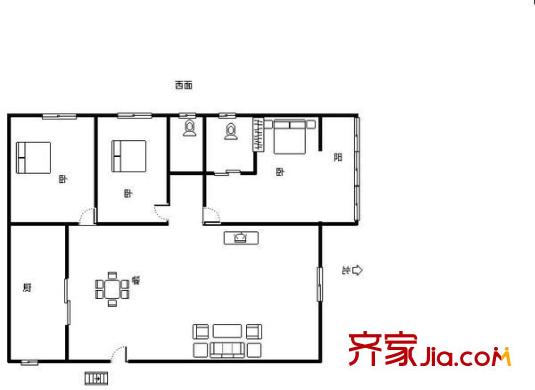 顺外路希望中学宿舍 3室 户型图
