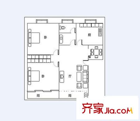 桃花路民航小区 2室 户型图