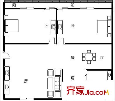 桃花路民航小区 2室 户型图