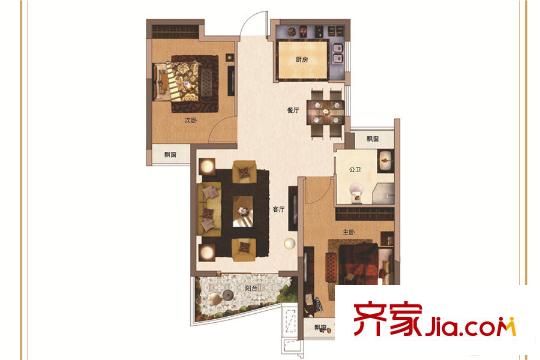 南昌銅鑼灣廣場5#樓B戶型 2室1衛(wèi)1廚
