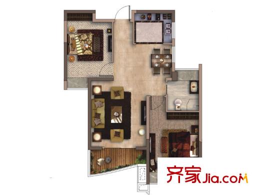 南昌銅鑼灣廣場一期5號樓B戶型圖 2室2廳1衛(wèi)1廚