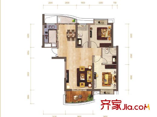 南昌銅鑼灣廣場一期4號樓D戶型 2室2廳2衛(wèi)1廚