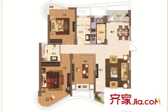 南昌銅鑼灣廣場5#樓A戶型 3室2廳2衛(wèi)1廚