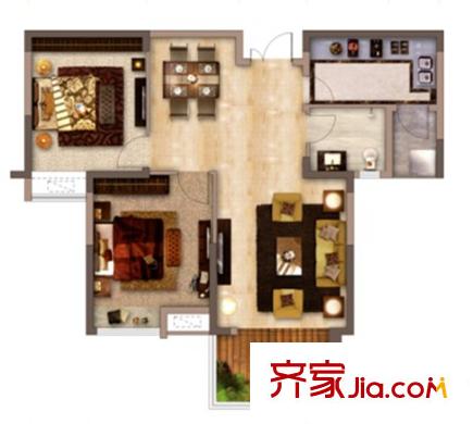 南昌銅鑼灣廣場一期7號樓C戶型圖 2室2廳1衛(wèi)