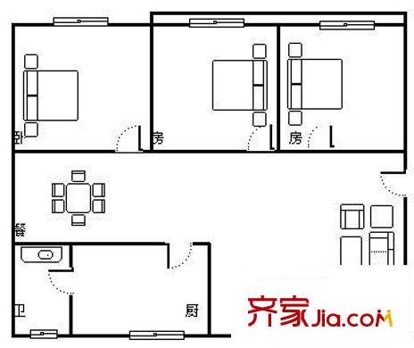 干家前巷干家大屋 3室 户型图