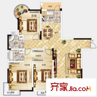 聚仁哈佛公馆2#楼高层A1户型 3室2厅2卫1厨