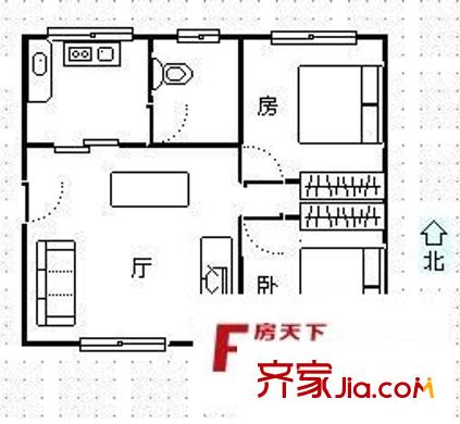 三经路江西制药厂宿舍 2室 户型图