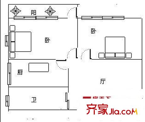 三经路江西制药厂宿舍 2室 户型图