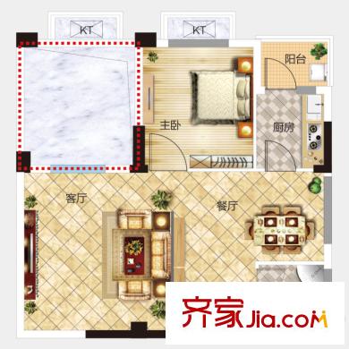 聚仁哈佛公馆2#楼高层A4户型 1室2厅1卫1厨