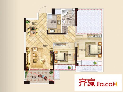 聚仁哈佛公馆9#楼高层A3户型 3室2厅1卫118厨