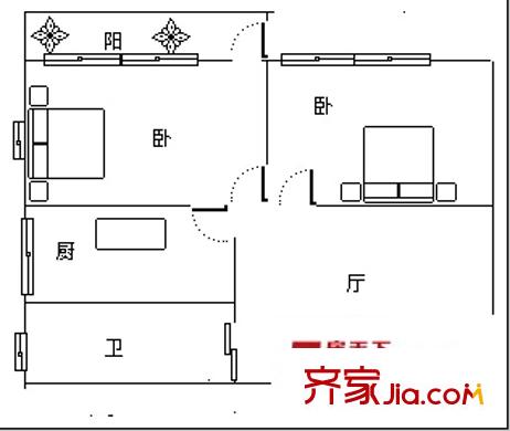 三经路江西制药厂宿舍 2室 户型图