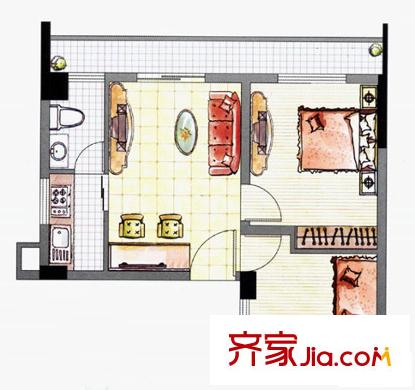 精英汇户型图两居室户型 2室1厅1卫1厨