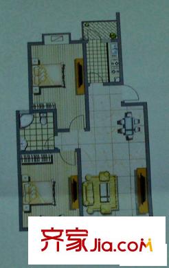 都市晴园户型图A3户型 2室2厅1卫1厨