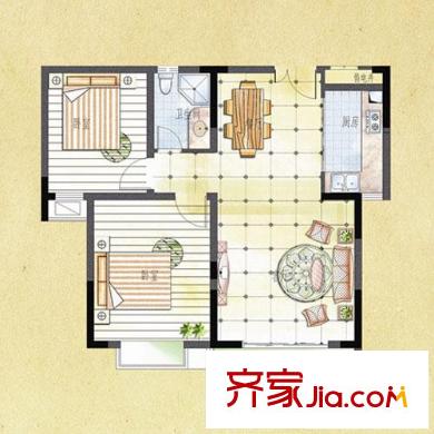 平安曼哈顿风情户型图风尚小高层 1#楼-C 2室2厅1卫1厨