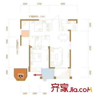 聯(lián)發(fā)君領朝陽一期7#、19#、28#高層進士戶型 2室2廳1衛(wèi)1廚