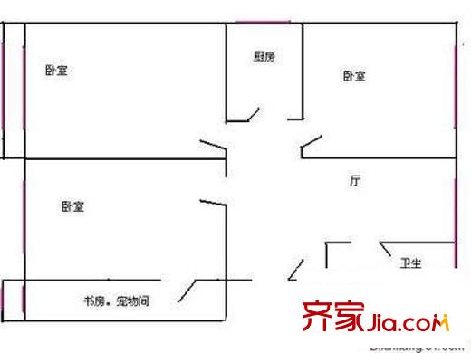 學(xué)院路教育學(xué)院宿舍 3室 戶型圖