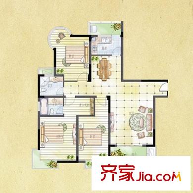 平安曼哈顿风情户型图风尚小高层 1#楼-A 3室2厅2卫1厨