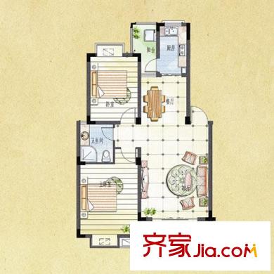 平安曼哈顿风情户型图情境多层 5#6#7#楼-E1 2室2厅1卫1厨