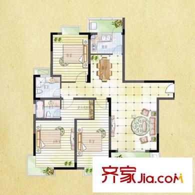 平安曼哈顿风情户型图风尚小高层 1#楼-B 3室2厅2卫1厨