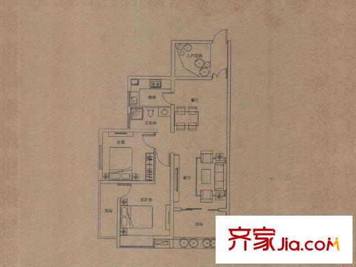 锦海东方银座户型图两房标准层B户型 2室2厅1卫1厨