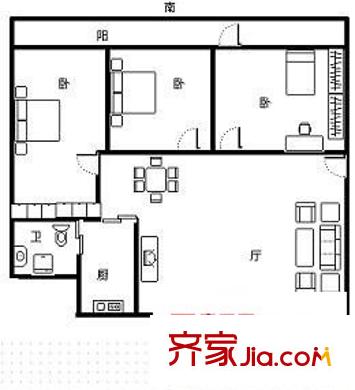 洪都中大道东航宿舍 3室 户型图