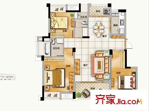 力高瀾湖郡一期小高層B1戶型 3室2廳2衛(wèi)1廚