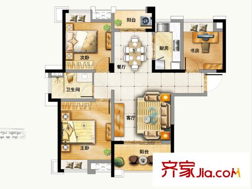 力高瀾湖郡一期高層A1戶型 3室2廳1衛(wèi)1廚