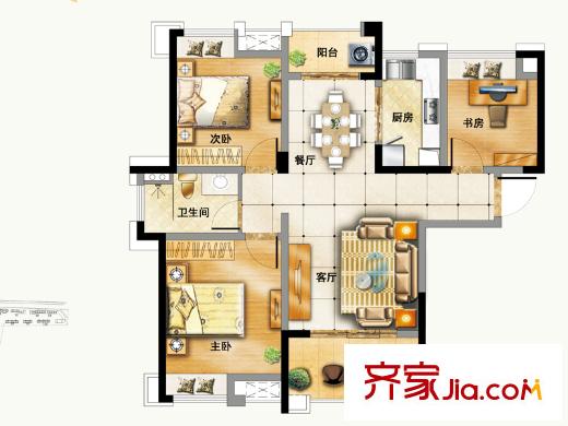 力高瀾湖郡一期高層C1戶型 3室2廳1衛(wèi)1廚