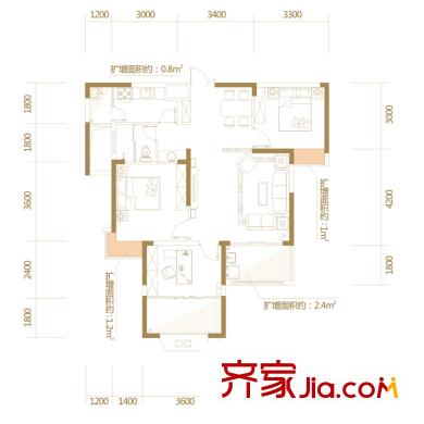 聯(lián)發(fā)君領朝陽一期7#、19#、28#高層探花戶型 3室2廳1衛(wèi)1廚