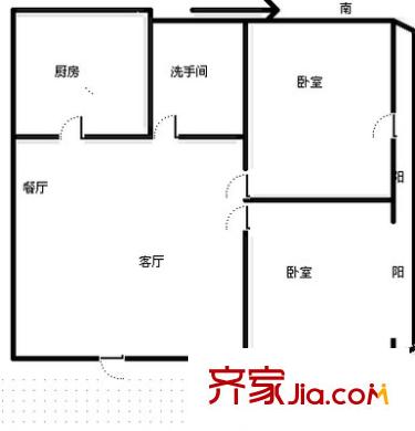 洪都中大道东航宿舍 2室 户型图
