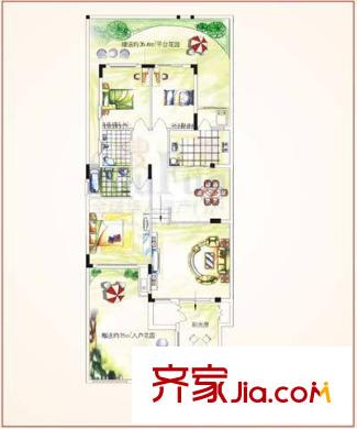 毕加索花园户型图A1-1户型 3室2厅2卫1厨