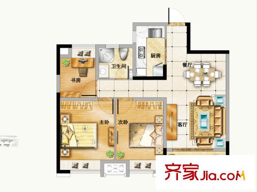 力高瀾湖郡一期高層A2戶型 2室2廳1衛(wèi)1廚