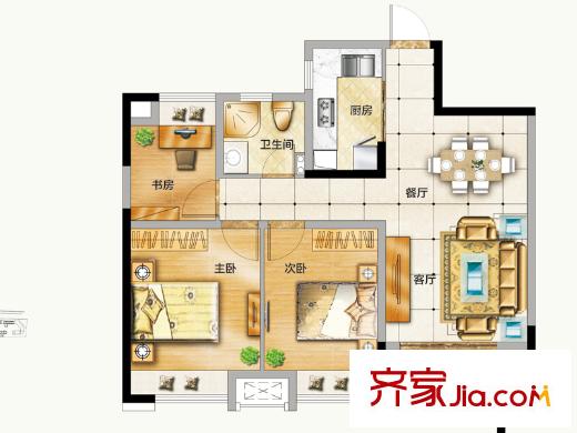 力高瀾湖郡一期高層C2戶型 3室2廳1衛(wèi)1廚