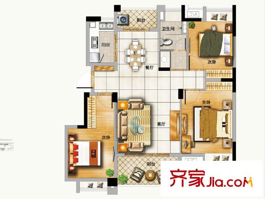 力高瀾湖郡一期小高層B4戶型 3室2廳1衛(wèi)