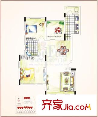 毕加索花园户型图A6户型 2室2厅1卫1厨