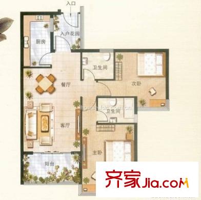 京东小区蓝天公寓 2室 户型图